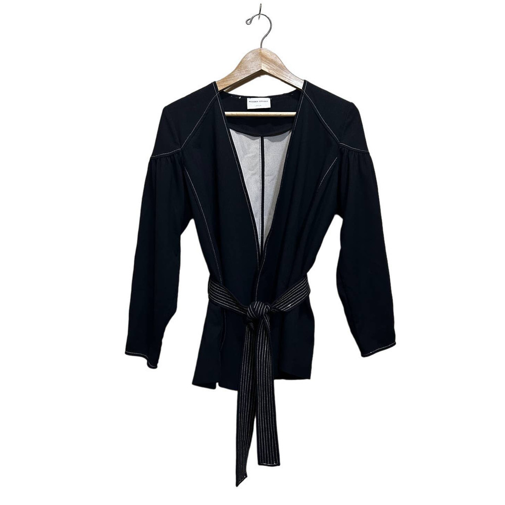 MODERN CITIZEN Black Wrap Blazer Open Jacket M Belted Long Sleeve Career Chic